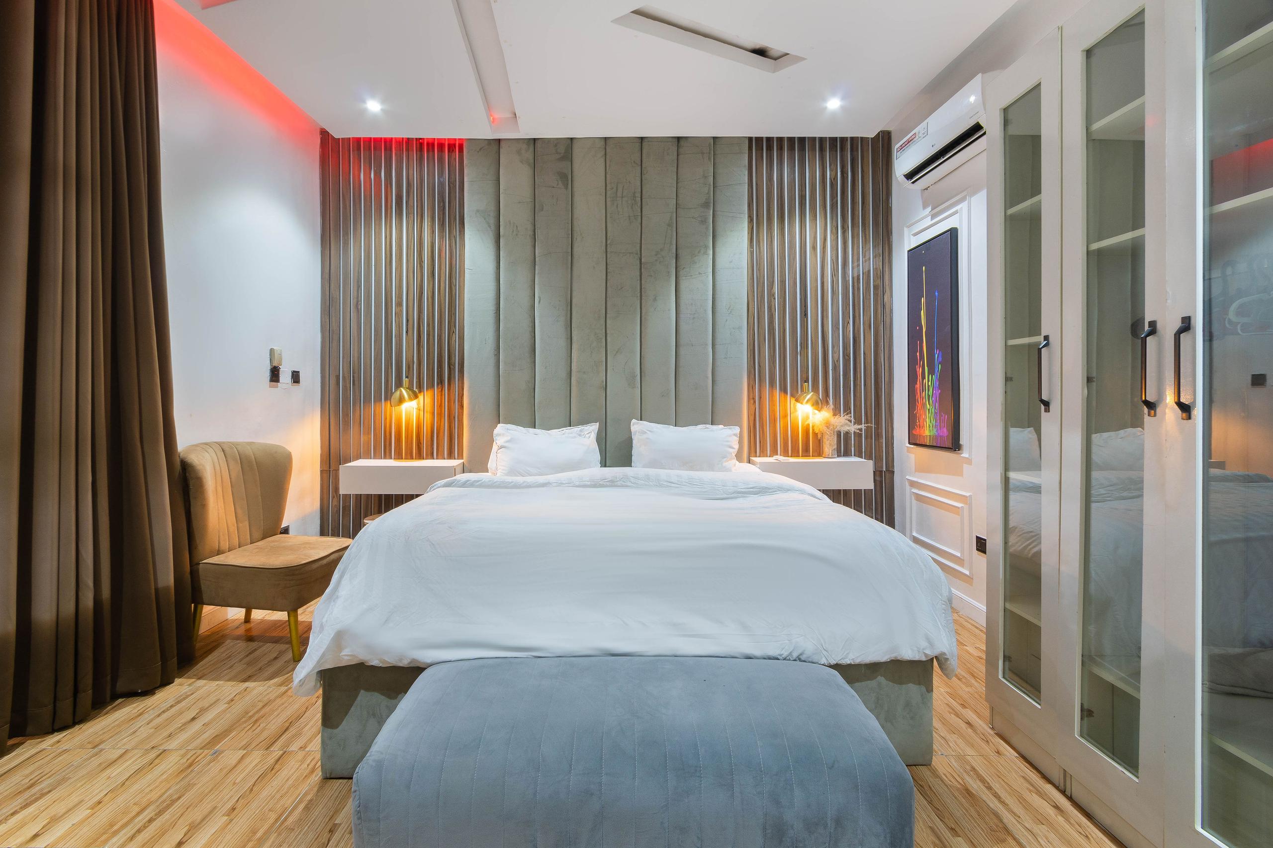 Master Bedroom with Red LED Cove Lighting