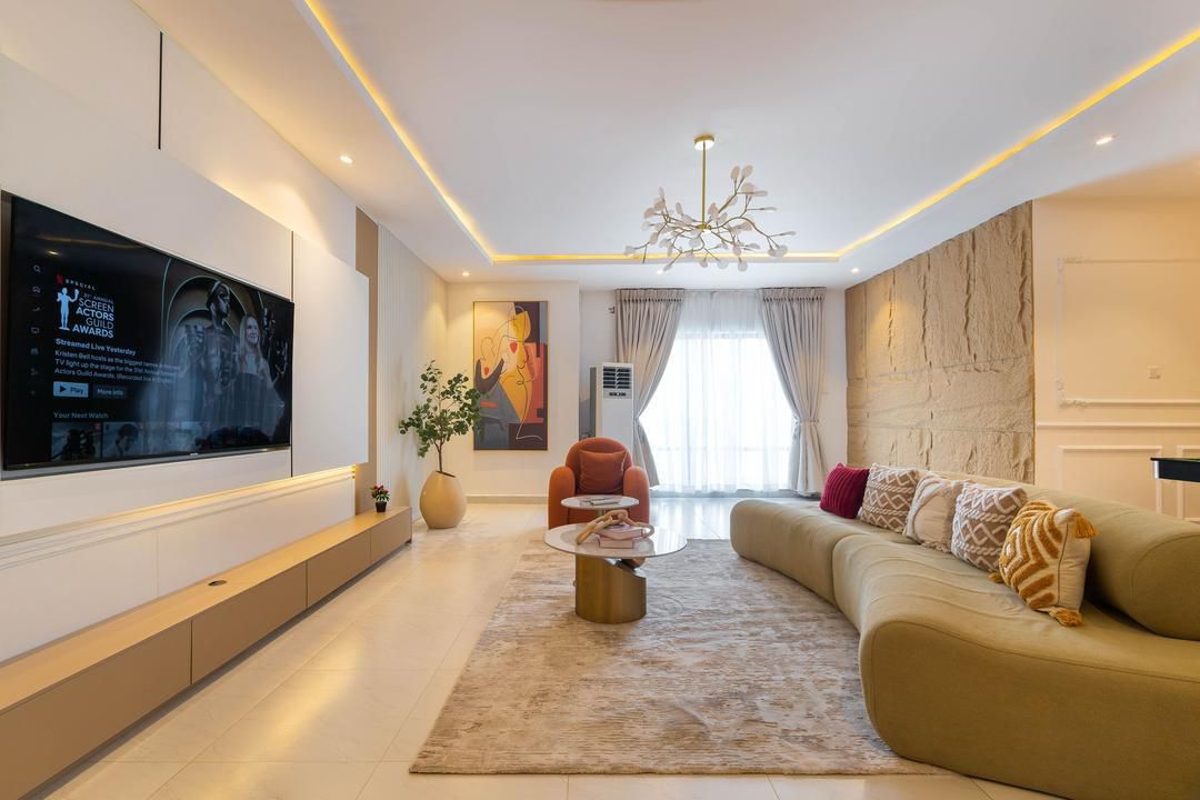 Living Room with Sandstone Feature Wall